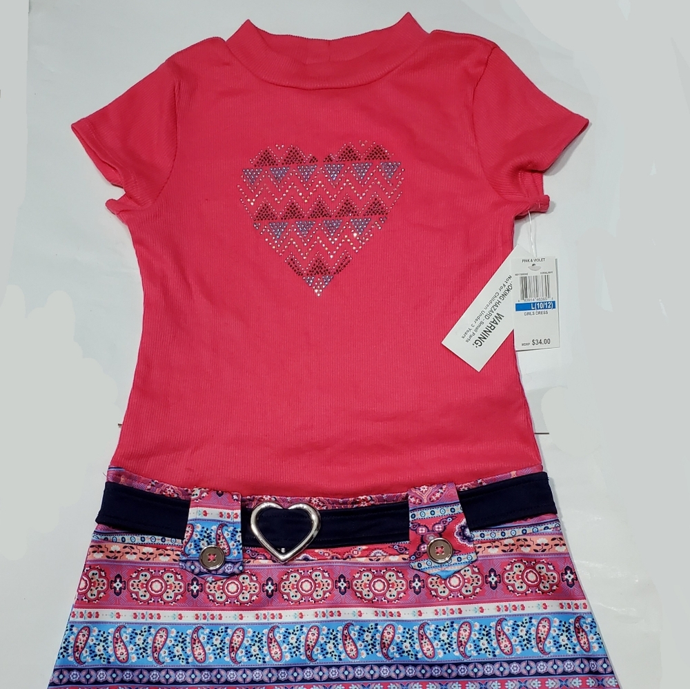 Pink & Violet Girls Dress Sz L (10/12) NWT